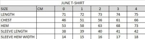 June T-shirt Size Chart