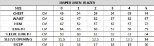 Jasper Linen Blazer Size Chart